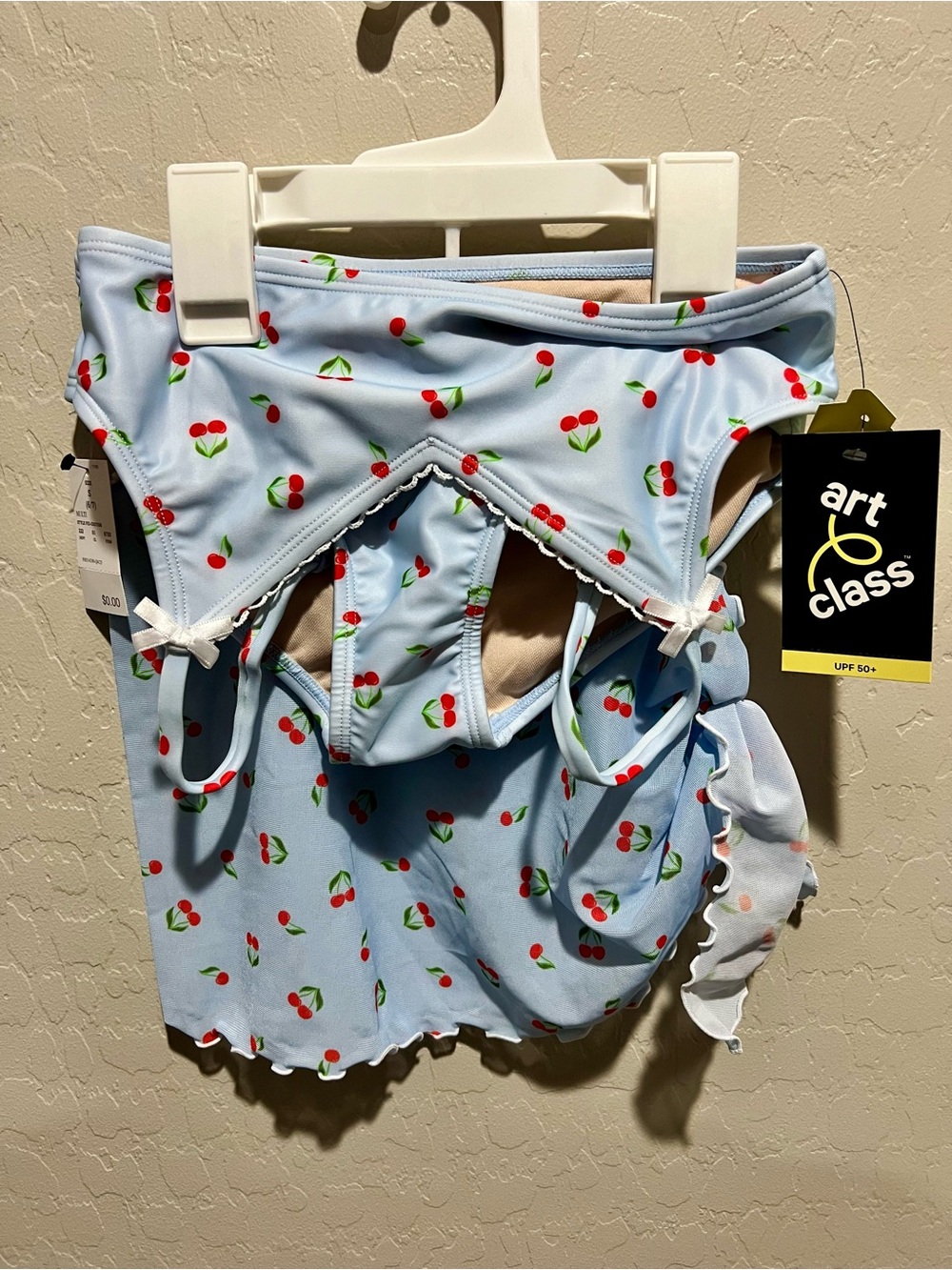 art class Light Blue Cherry Two-Piece Swim Set with Skirt
